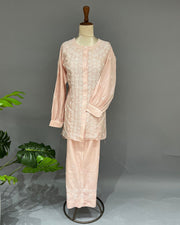 Maheshwari Chanderi Chikankari Co ord Set - Dusty Pink