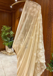 Chikan Saree Georgette - Beige