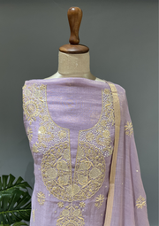 Chikankari Tissue Unstitched Kurta & Dupatta Set - Moonlight Mauve