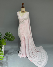 Viscose Chikankari Saree - Nude Pink