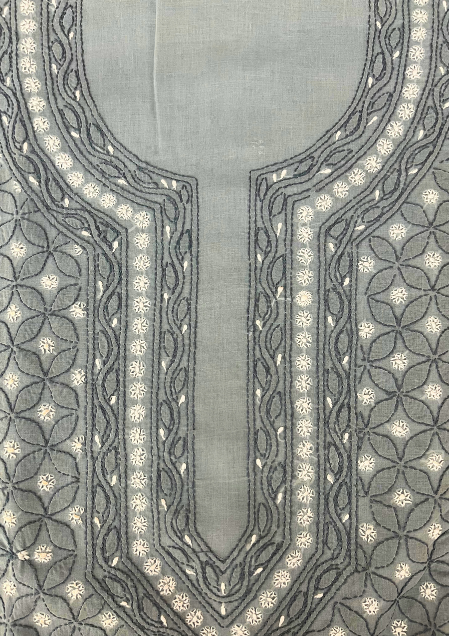 Cotton Chikankari Unstitched Suit - Grey