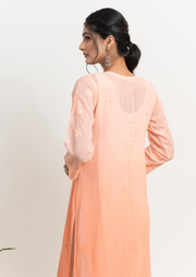 Georgette Chikankari Straight Kurta - Ombre Peach