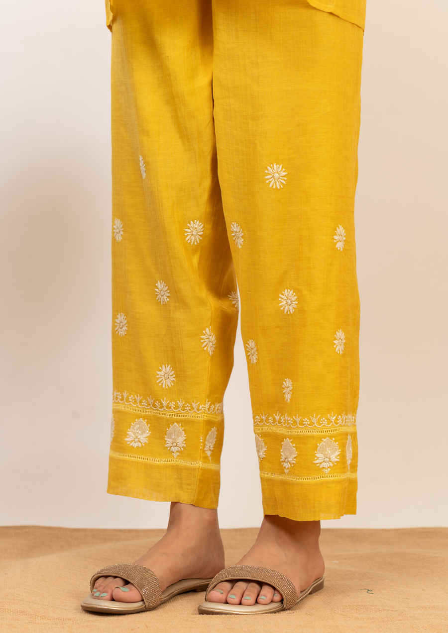 Tissue Chanderi chikankari coord set - radiant yellow