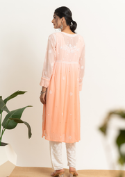 Georgette Chikankari Straight Kurta - Tropical Peach