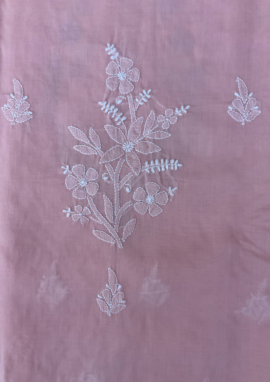 Cotton Chikankari Unstitched Suit - Peach