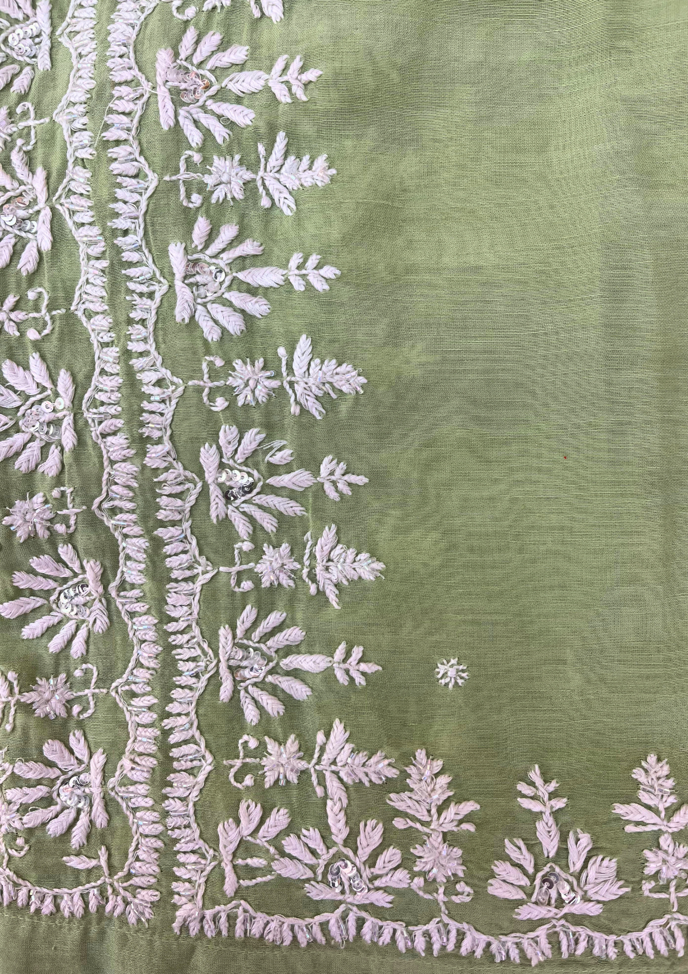 Chikankari Semistitched Mul Chanderi Co-ord Set - Sage Green