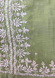 Chikankari Semistitched Mul Chanderi Co-ord Set - Sage Green