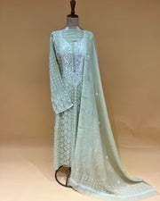 Mul Chikankari Unstitched Anarkali - Sage Green
