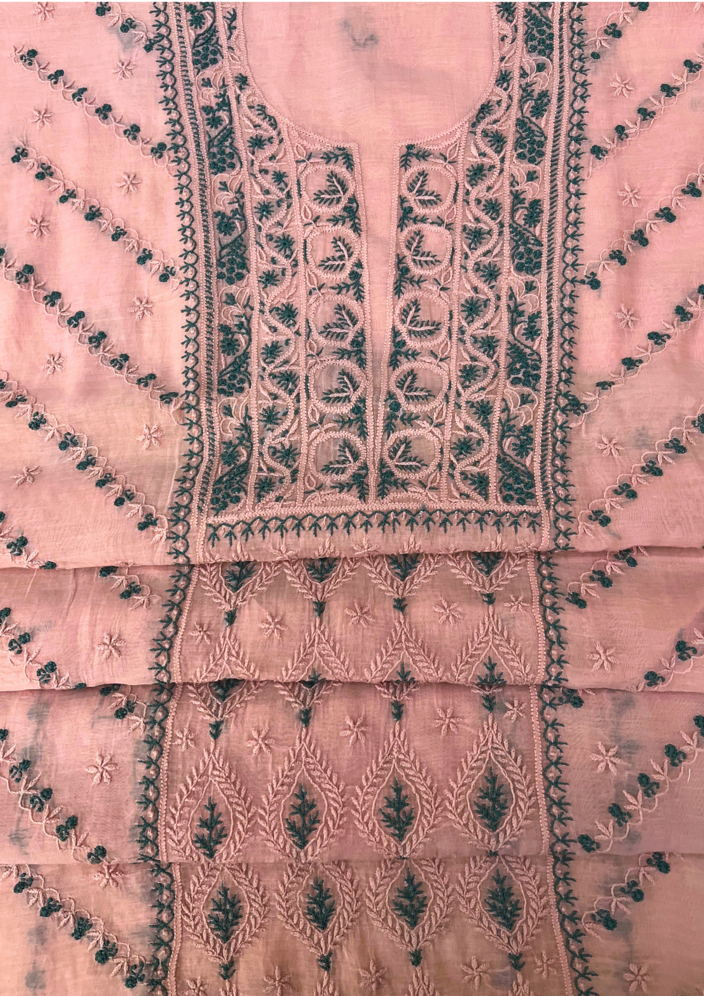 Chikankari Mul Chanderi Unstitched 2Pc Suit - Baby Pink