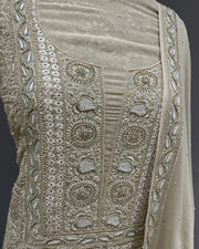 Pure Georgette Chikankari Unstitched 2pc Suit - Soft Beige
