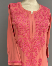 Rayon Chikankari Kurti - Coral