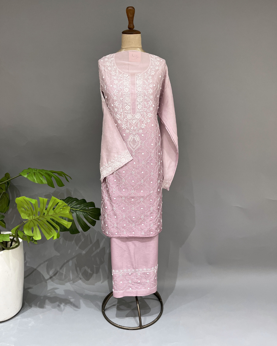 Chanderi Chikankari Co ord Set - Mauve