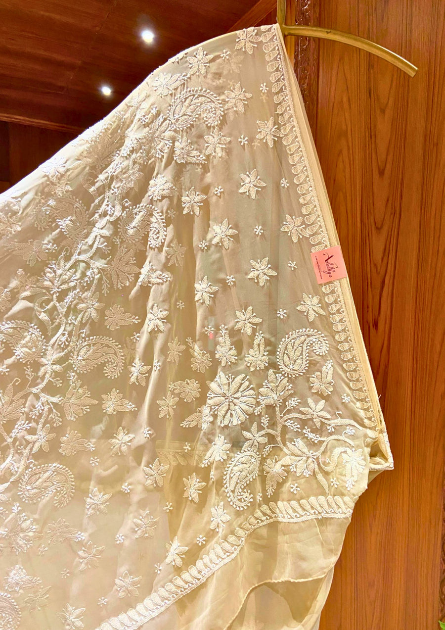 Chikan Saree Georgette - Beige