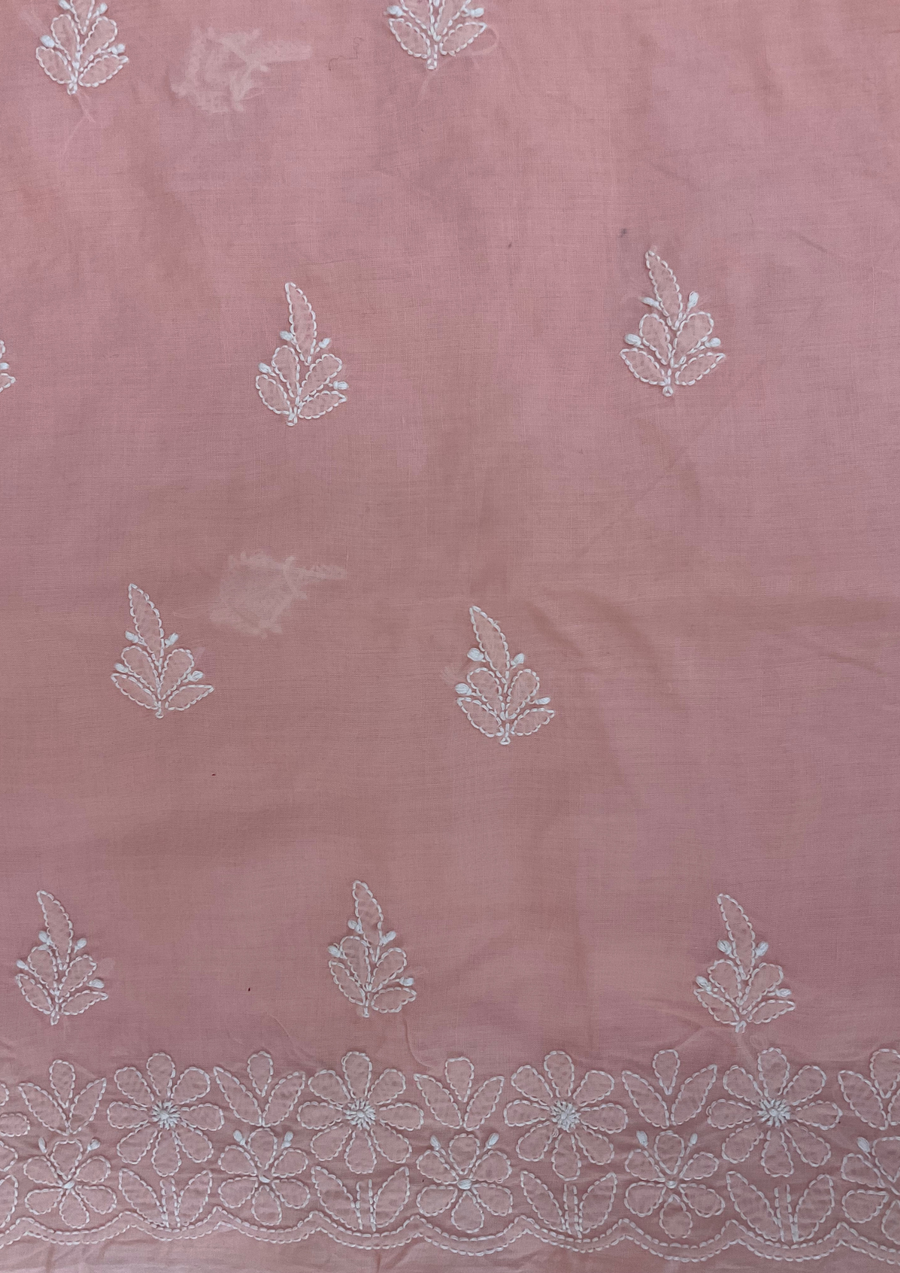 Cotton Chikankari Unstitched Suit - Peach