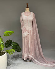 Organza Chikankari unstitch 2pc Anarakali - Mauve Ombre