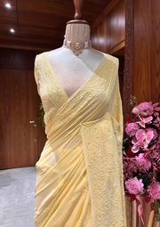 Chikankari Vescouse Saree - Sunshine Yellow