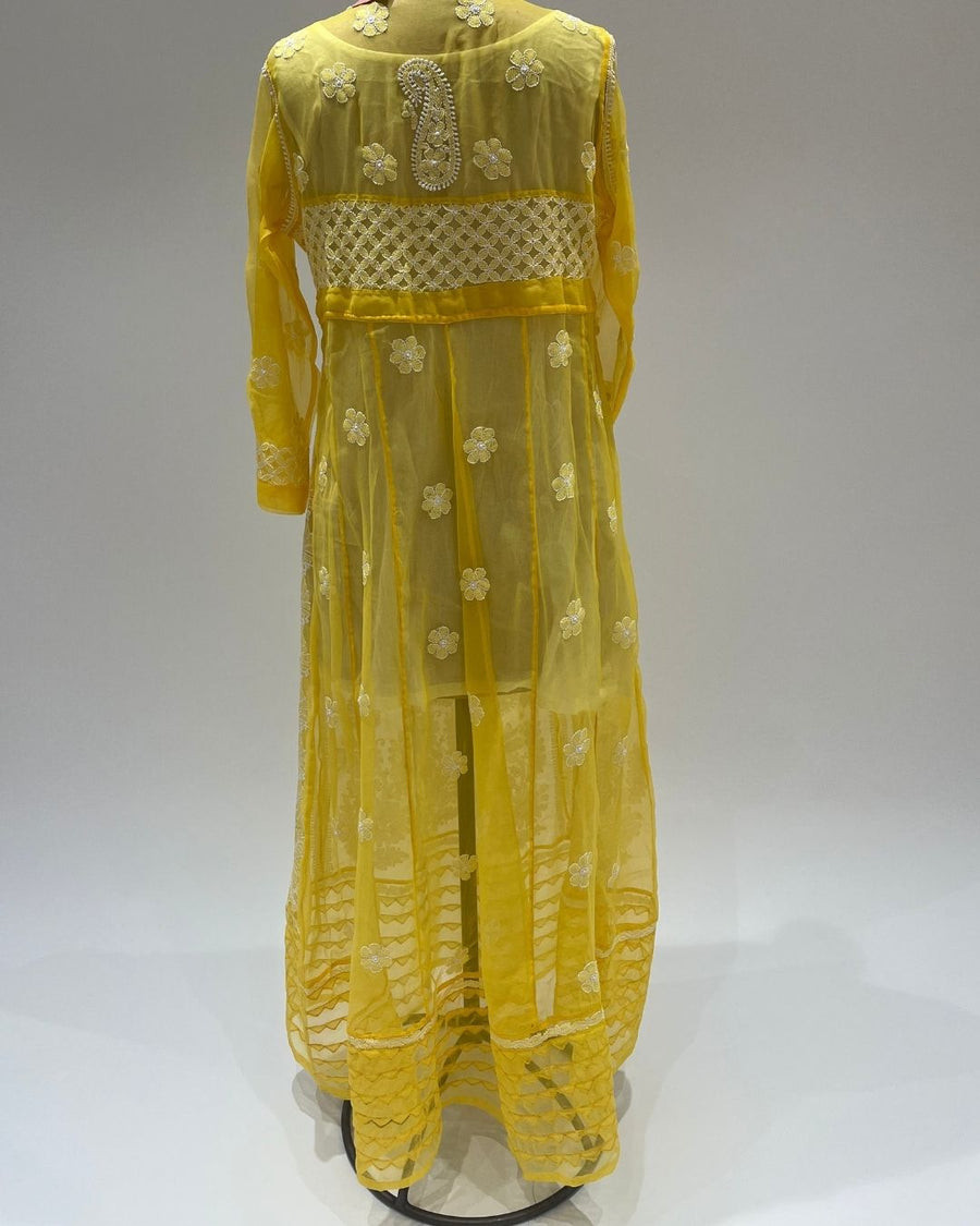 Georgette Anarkali Chikankari Kurta- Sunflower Yellow