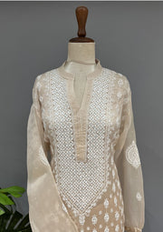 Organza Chikankari Semi Stitch Co-ord Set - Coffee Latte
