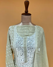 Mul Chikankari Unstitched Anarkali - Sage Green