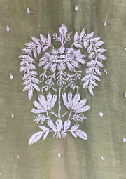 Chikankari Semistitched Mul Chanderi Co-ord Set - Sage Green