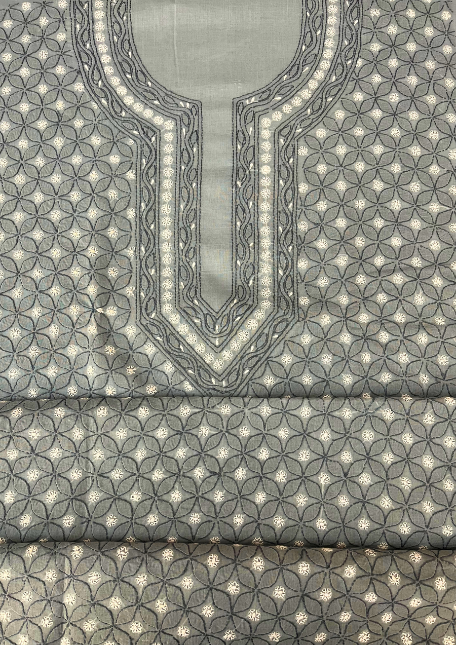 Cotton Chikankari Unstitched Suit - Grey