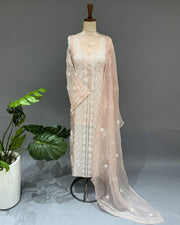 Organza Chikankari Unstitch 2pc Suit - Nude Pink