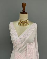 Viscose Chikankari Saree - Nude Pink