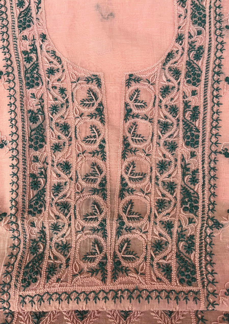Chikankari Mul Chanderi Unstitched 2Pc Suit - Baby Pink