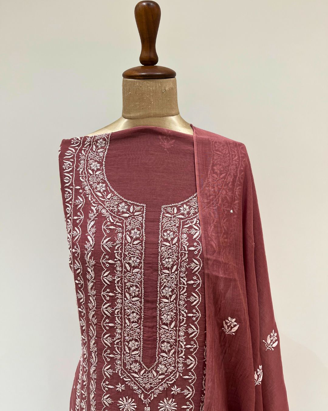Mul Chikankari Unstitched 2pc Suit - Burnt Sienna