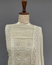 Pure Georgette Chikankari Unstitched 2pc Suit - Soft Beige