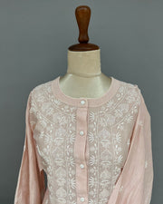 Maheshwari Chanderi Chikankari Co ord Set - Dusty Pink