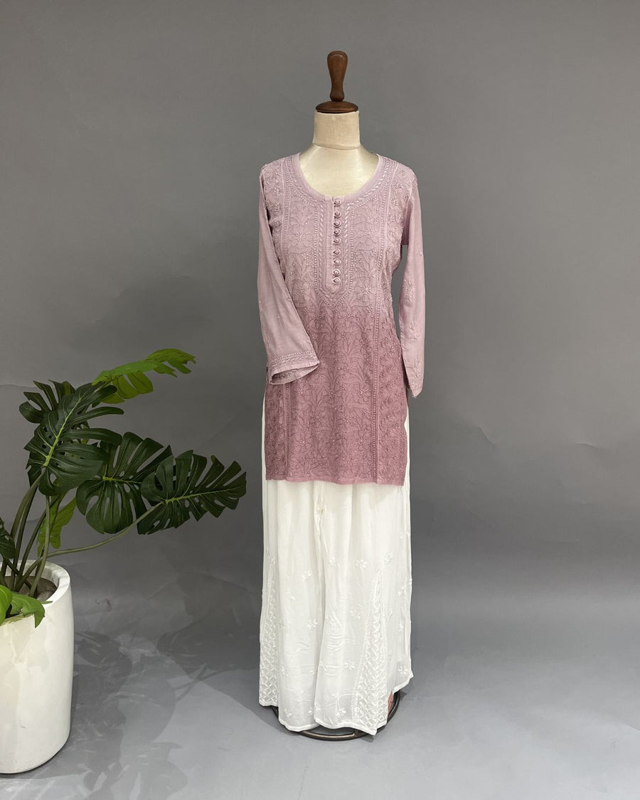 Muslin Chikankari Short Kurti - Dusty Mauve