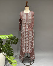 Chanderi Chikankari Co-ord Set - Rosewood