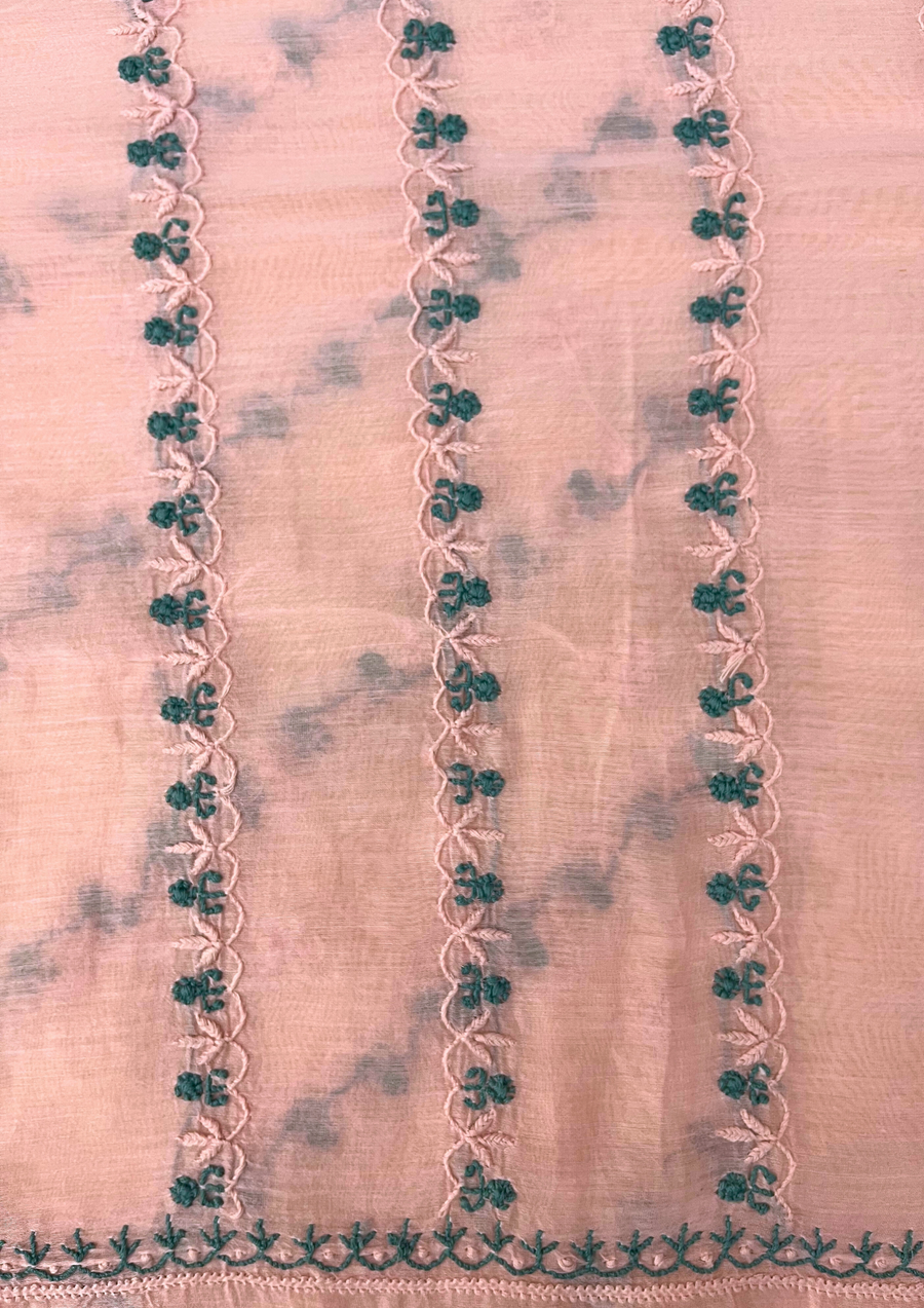 Chikankari Mul Chanderi Unstitched 2Pc Suit - Baby Pink