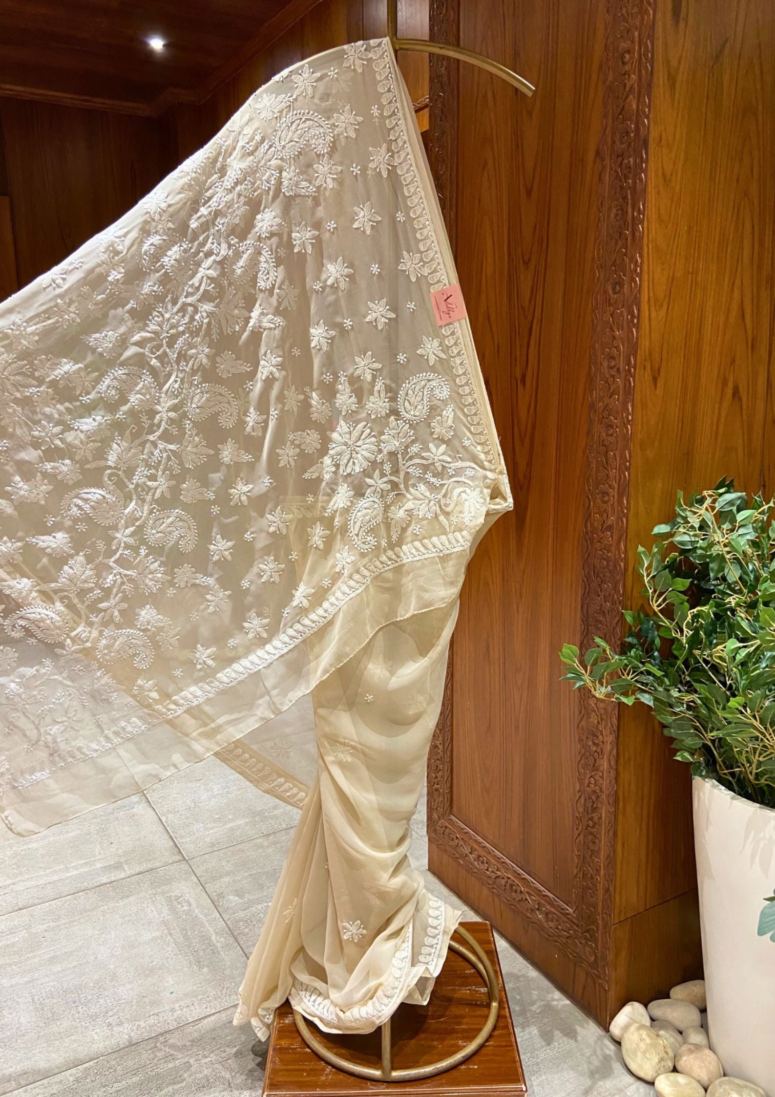 Chikan Saree Georgette - Beige