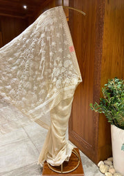 Chikan Saree Georgette - Beige