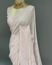 Viscose Chikankari Saree - Nude Pink