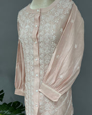 Maheshwari Chanderi Chikankari Co ord Set - Dusty Pink