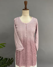 Muslin Chikankari Short Kurti - Dusty Mauve