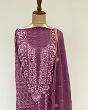 Tissue Chikankari Unstitched Anarkali - Plum Wine
