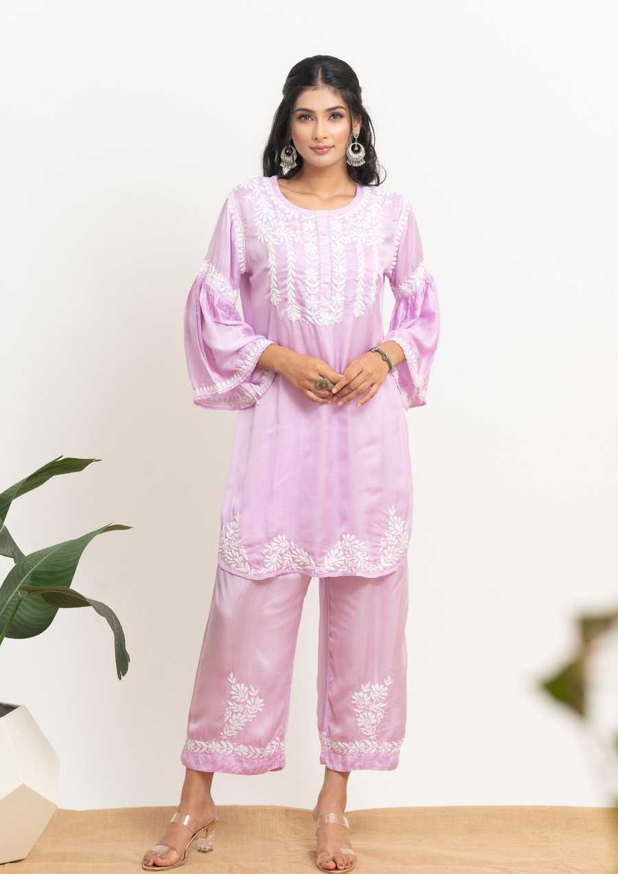 Muslin Chikankari Coord set - Lilac