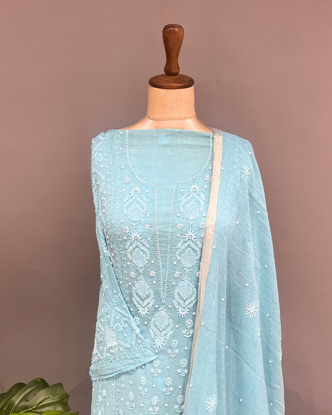 Tissue Chikankari Unstitch 2pc Suit - Capri Blue