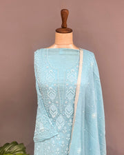 Tissue Chikankari Unstitch 2pc Suit - Capri Blue