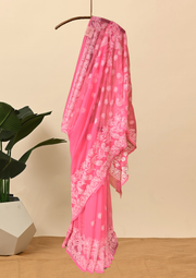 Georgette Chikankari Saree - Bright Pink