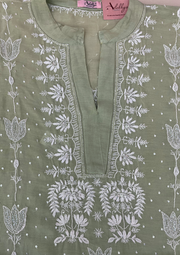 Chikankari Semistitched Mul Chanderi Co-ord Set - Sage Green