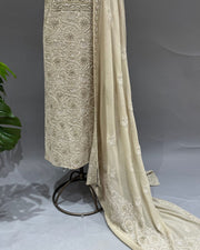 Pure Georgette Chikankari Unstitched 2pc Suit - Soft Beige