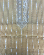 Mul Chanderi Chikankari Unstitched Mens Kurta - Beige