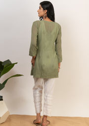 Georgette chikankari short kurta - olive green