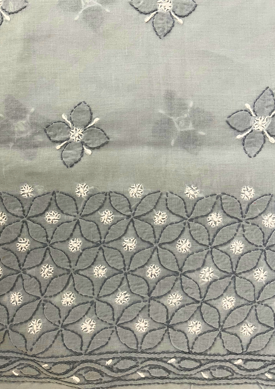 Cotton Chikankari Unstitched Suit - Grey