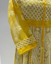 Georgette Anarkali Chikankari Kurta- Sunflower Yellow